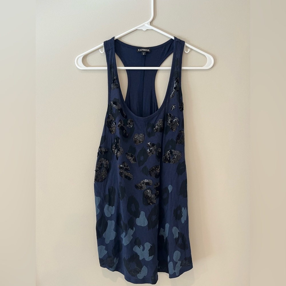 Express Navy Sequin Tank Top